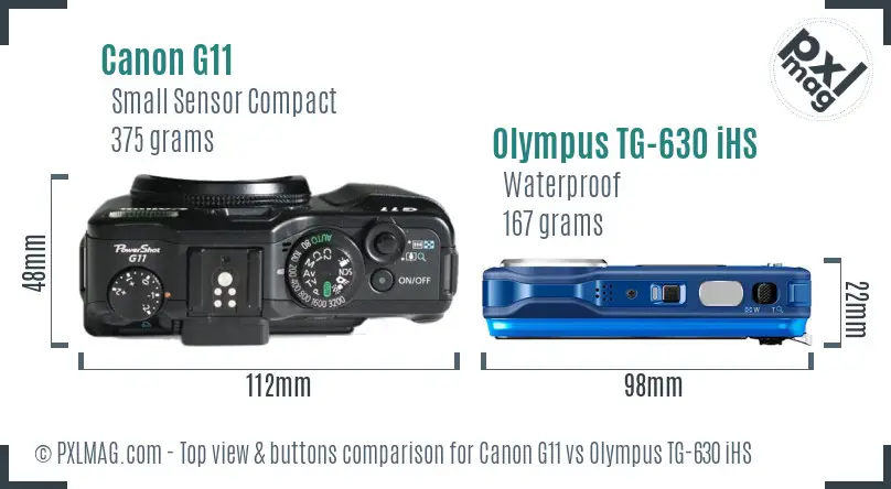 Canon G11 vs Olympus TG-630 iHS top view buttons comparison