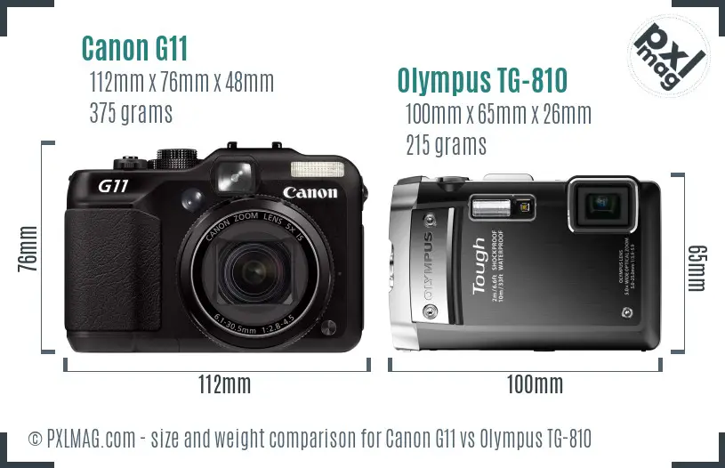 Canon G11 vs Olympus TG-810 size comparison