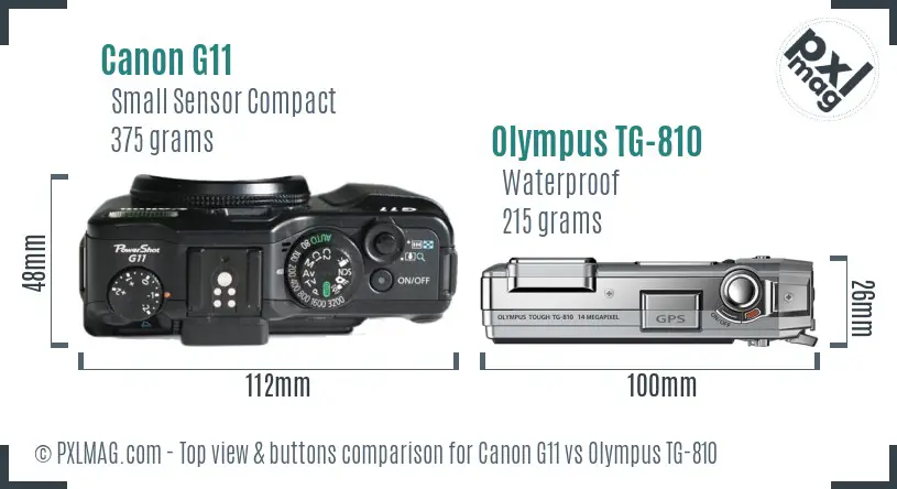 Canon G11 vs Olympus TG-810 top view buttons comparison