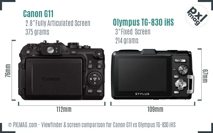 Canon G11 vs Olympus TG-830 iHS Screen and Viewfinder comparison
