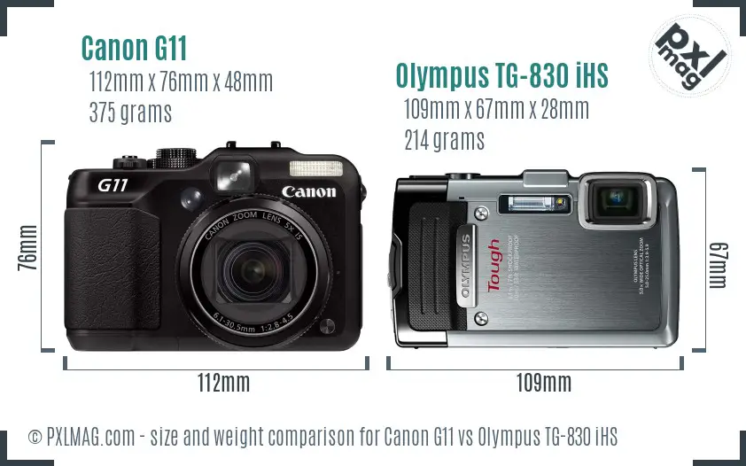 Canon G11 vs Olympus TG-830 iHS size comparison