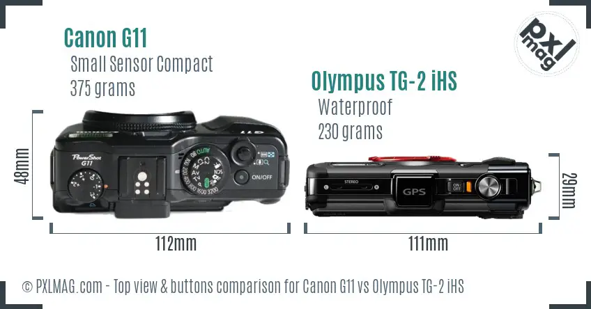 Canon G11 vs Olympus TG-2 iHS top view buttons comparison