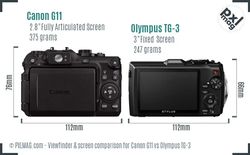 Canon G11 vs Olympus TG-3 Screen and Viewfinder comparison