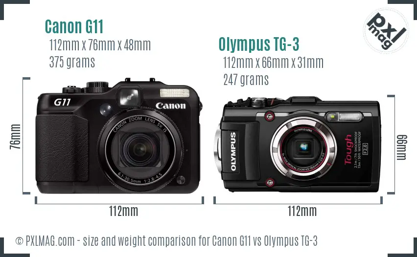 Canon G11 vs Olympus TG-3 size comparison