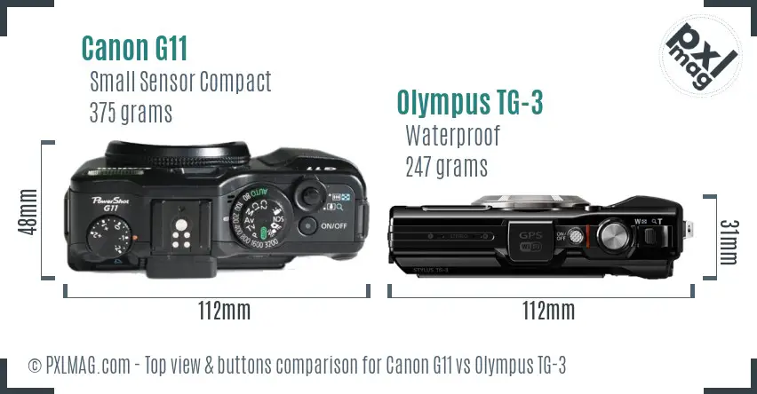 Canon G11 vs Olympus TG-3 top view buttons comparison