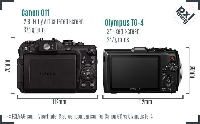 Canon G11 vs Olympus TG-4 Screen and Viewfinder comparison