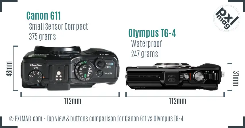 Canon G11 vs Olympus TG-4 top view buttons comparison