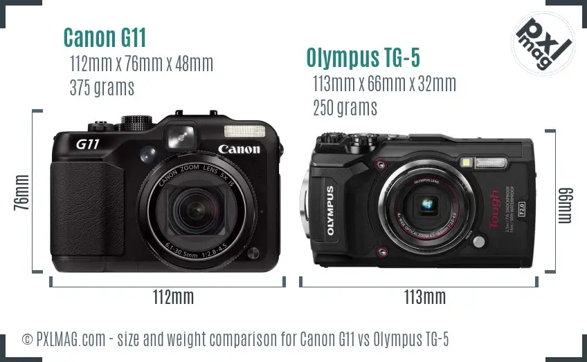 Canon G11 vs Olympus TG-5 size comparison