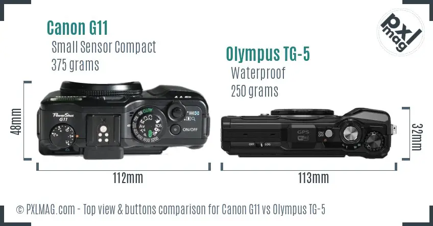 Canon G11 vs Olympus TG-5 top view buttons comparison
