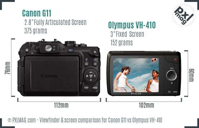 Canon G11 vs Olympus VH-410 Screen and Viewfinder comparison