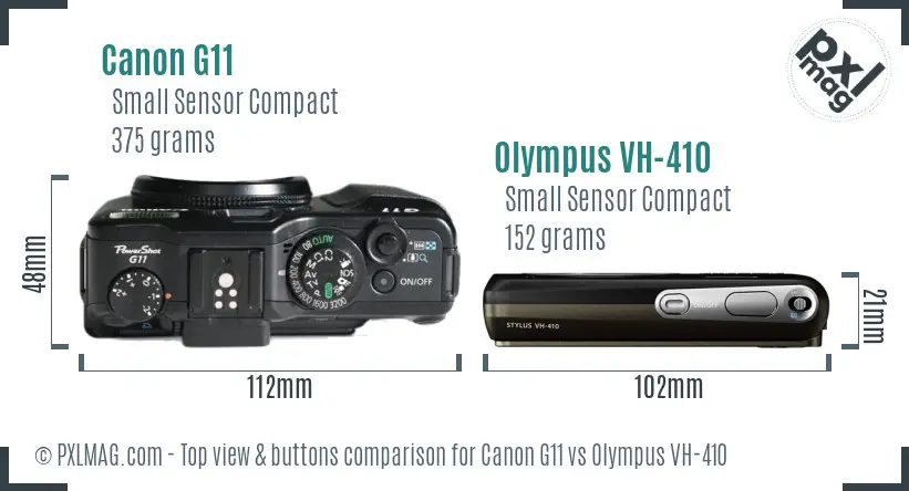 Canon G11 vs Olympus VH-410 top view buttons comparison