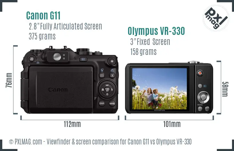 Canon G11 vs Olympus VR-330 Screen and Viewfinder comparison