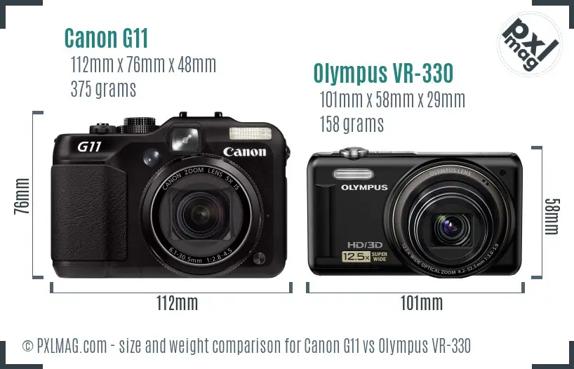 Canon G11 vs Olympus VR-330 size comparison
