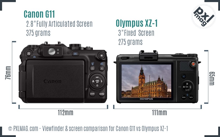 Canon G11 vs Olympus XZ-1 Screen and Viewfinder comparison