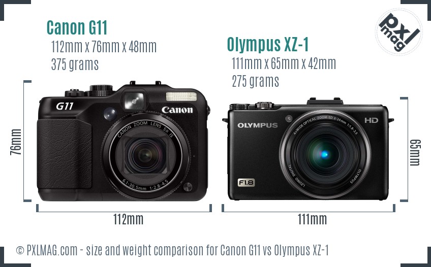 Canon G11 vs Olympus XZ-1 size comparison Canon G11 vs Olympus XZ-1 size comparison