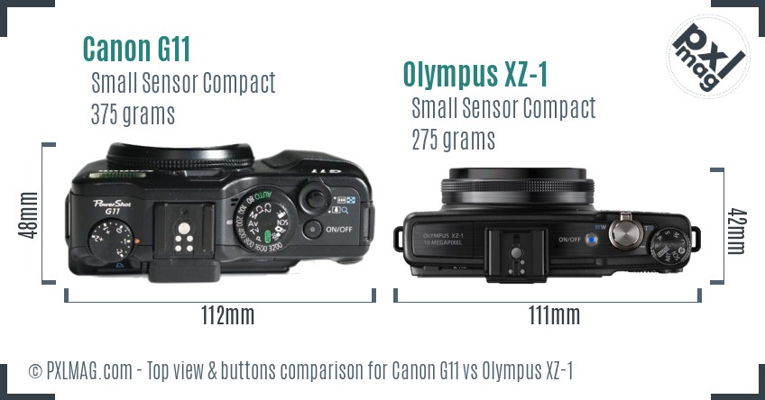 Canon G11 vs Olympus XZ-1 top view buttons comparison
