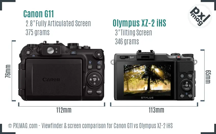 Canon G11 vs Olympus XZ-2 iHS Screen and Viewfinder comparison