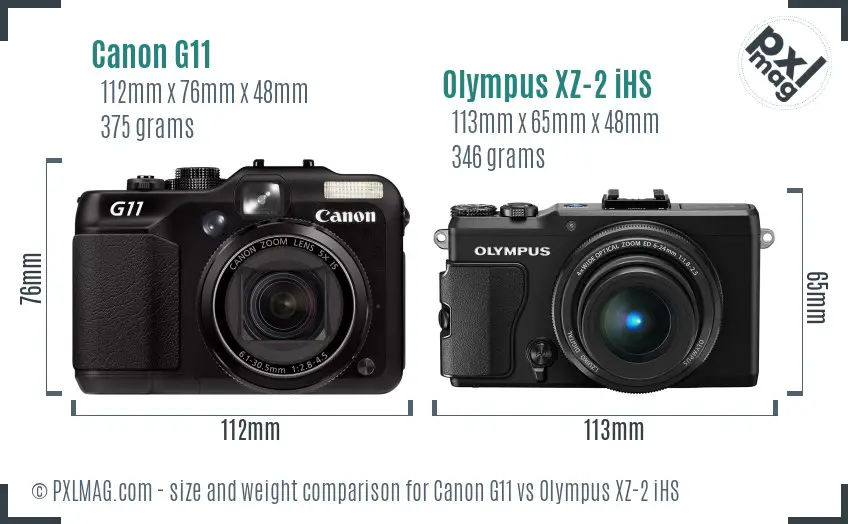 Canon G11 vs Olympus XZ-2 iHS size comparison
