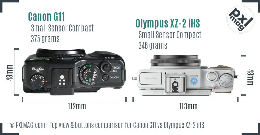 Canon G11 vs Olympus XZ-2 iHS top view buttons comparison