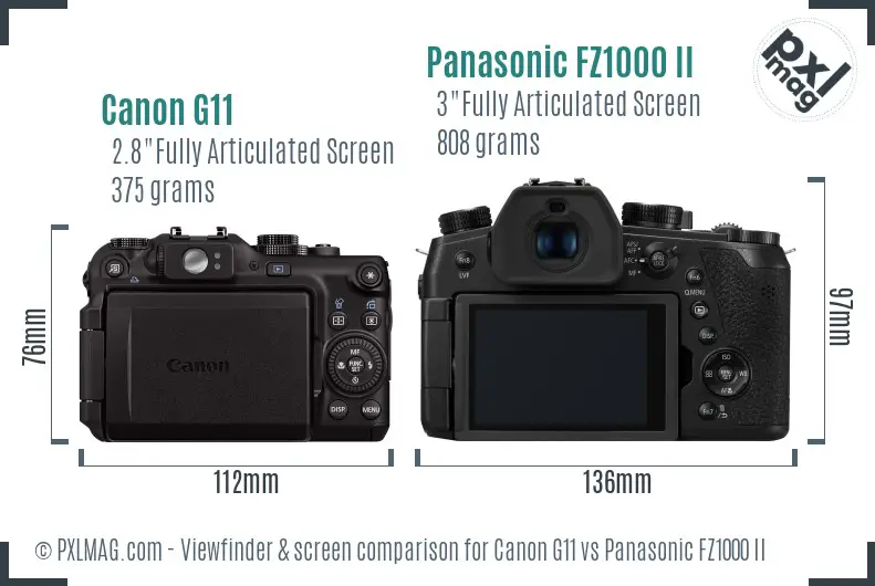 Canon G11 vs Panasonic FZ1000 II Screen and Viewfinder comparison Canon G11 vs Panasonic FZ1000 II Screen and Viewfinder comparison