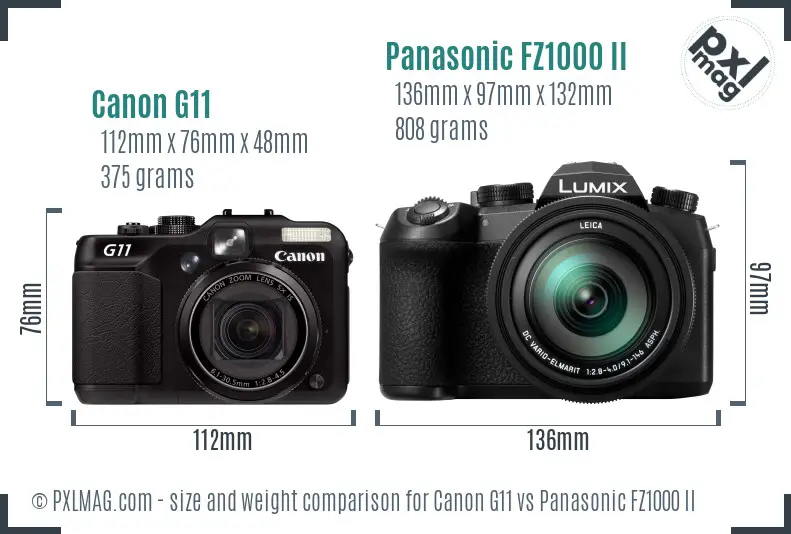 Canon G11 vs Panasonic FZ1000 II size comparison Canon G11 vs Panasonic FZ1000 II size comparison