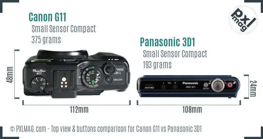 Canon G11 vs Panasonic 3D1 top view buttons comparison Canon G11 vs Panasonic 3D1 top view buttons comparison