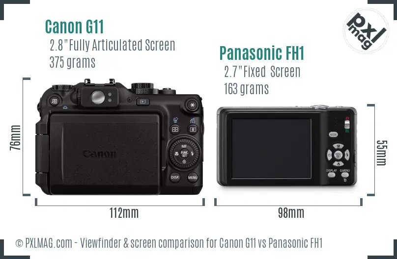 Canon G11 vs Panasonic FH1 Screen and Viewfinder comparison