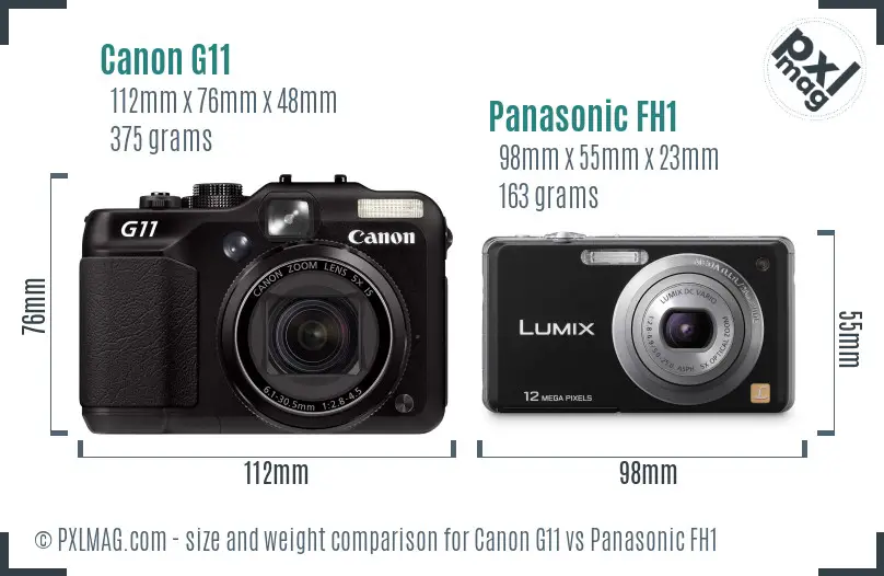 Canon G11 vs Panasonic FH1 size comparison Canon G11 vs Panasonic FH1 size comparison