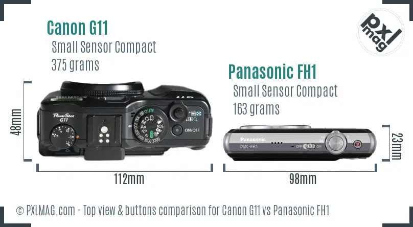Canon G11 vs Panasonic FH1 top view buttons comparison