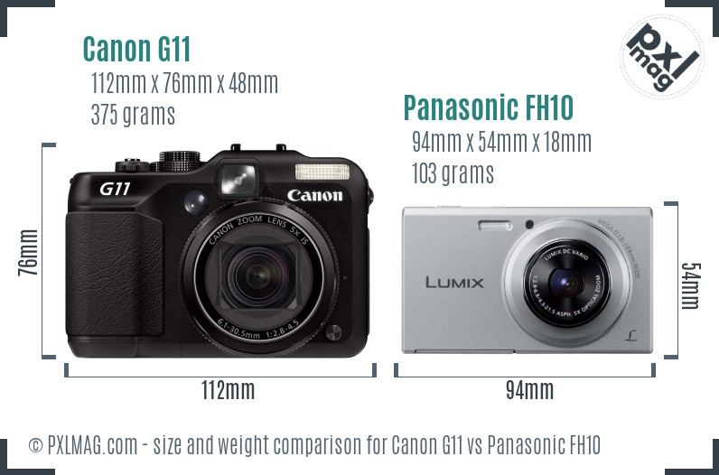 Canon G11 vs Panasonic FH10 size comparison Canon G11 vs Panasonic FH10 size comparison