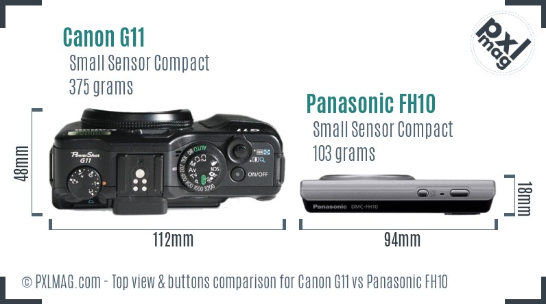 Canon G11 vs Panasonic FH10 top view buttons comparison