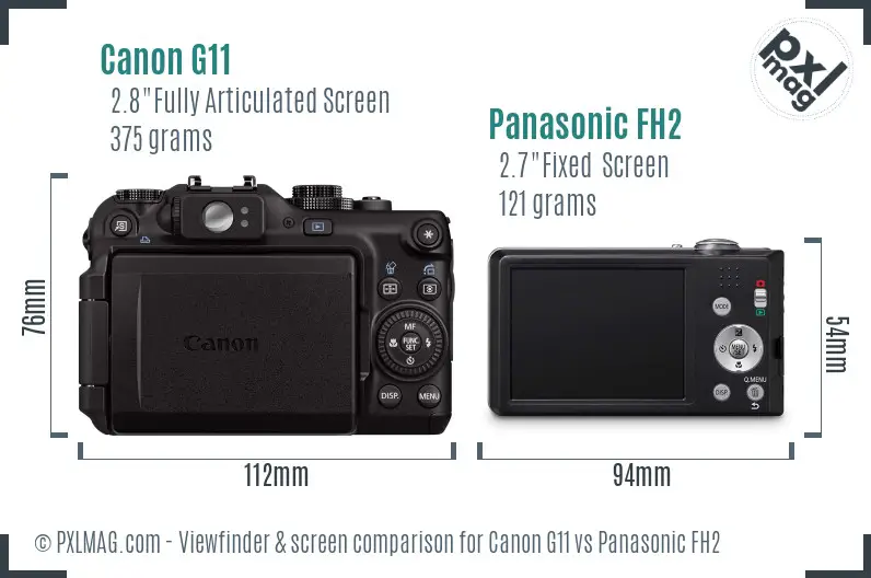 Canon G11 vs Panasonic FH2 Screen and Viewfinder comparison