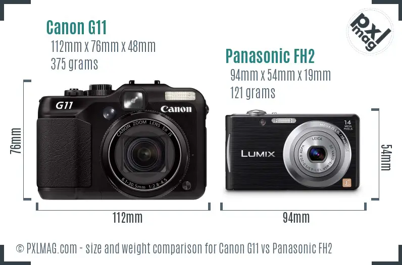 Canon G11 vs Panasonic FH2 size comparison