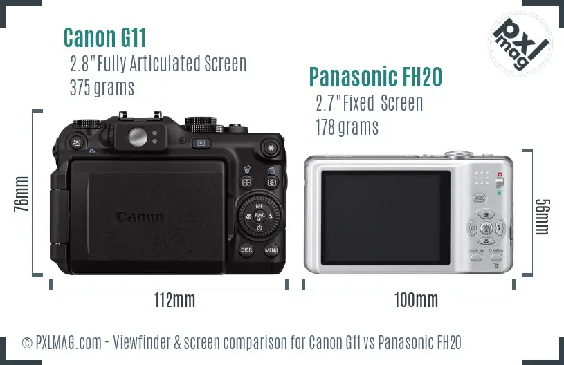 Canon G11 vs Panasonic FH20 Screen and Viewfinder comparison