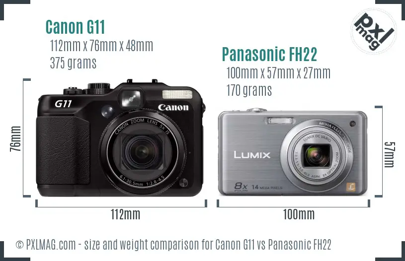 Canon G11 vs Panasonic FH22 size comparison Canon G11 vs Panasonic FH22 size comparison