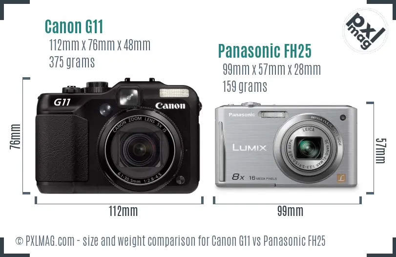 Canon G11 vs Panasonic FH25 size comparison