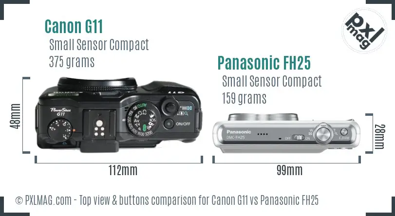 Canon G11 vs Panasonic FH25 top view buttons comparison