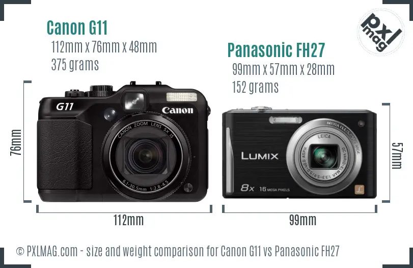 Canon G11 vs Panasonic FH27 size comparison Canon G11 vs Panasonic FH27 size comparison