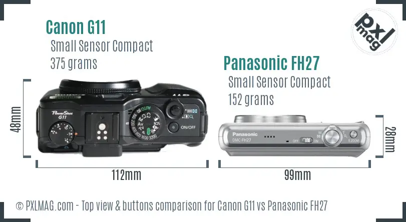 Canon G11 vs Panasonic FH27 top view buttons comparison Canon G11 vs Panasonic FH27 top view buttons comparison