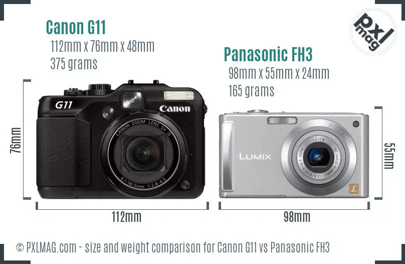 Canon G11 vs Panasonic FH3 size comparison Canon G11 vs Panasonic FH3 size comparison