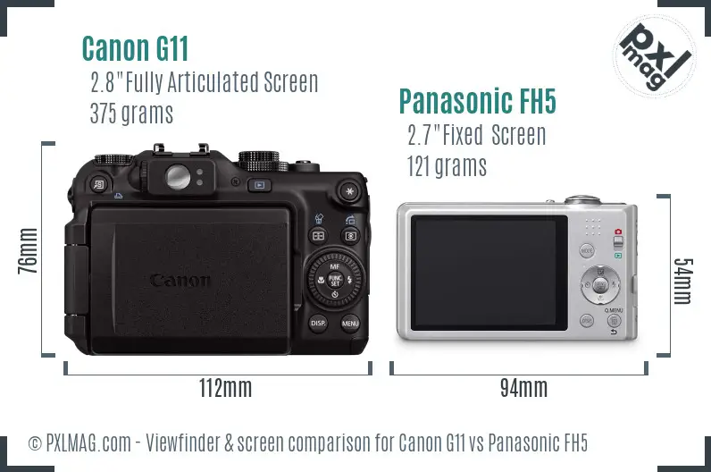 Canon G11 vs Panasonic FH5 Screen and Viewfinder comparison