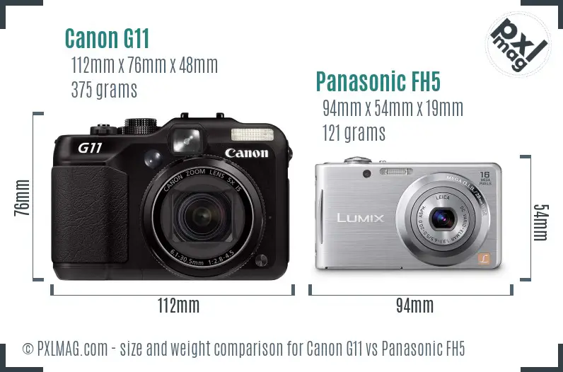 Canon G11 vs Panasonic FH5 size comparison