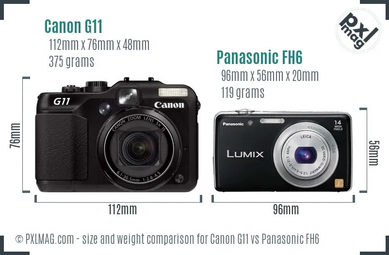 Canon G11 vs Panasonic FH6 size comparison