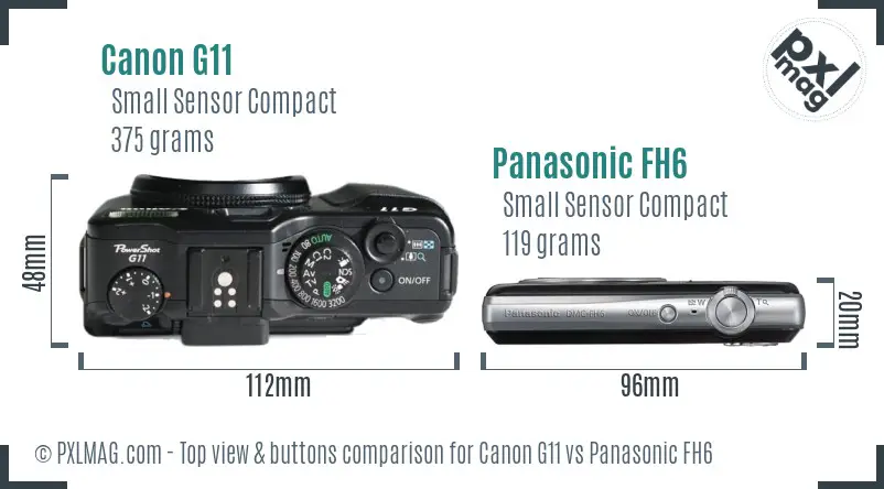 Canon G11 vs Panasonic FH6 top view buttons comparison