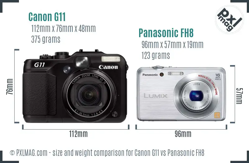 Canon G11 vs Panasonic FH8 size comparison