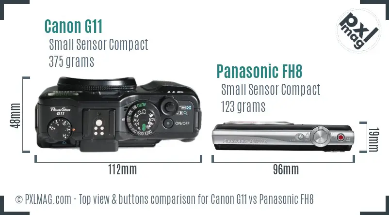 Canon G11 vs Panasonic FH8 top view buttons comparison