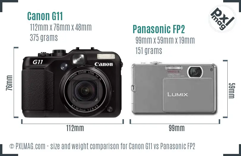 Canon G11 vs Panasonic FP2 size comparison Canon G11 vs Panasonic FP2 size comparison