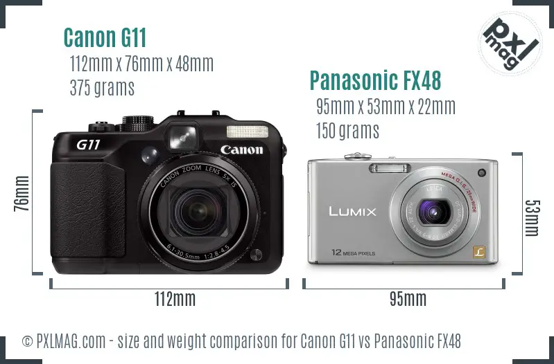 Canon G11 vs Panasonic FX48 size comparison