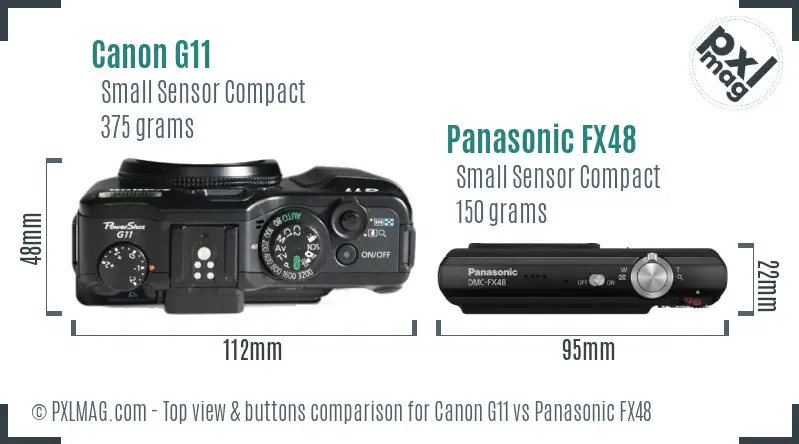 Canon G11 vs Panasonic FX48 top view buttons comparison
