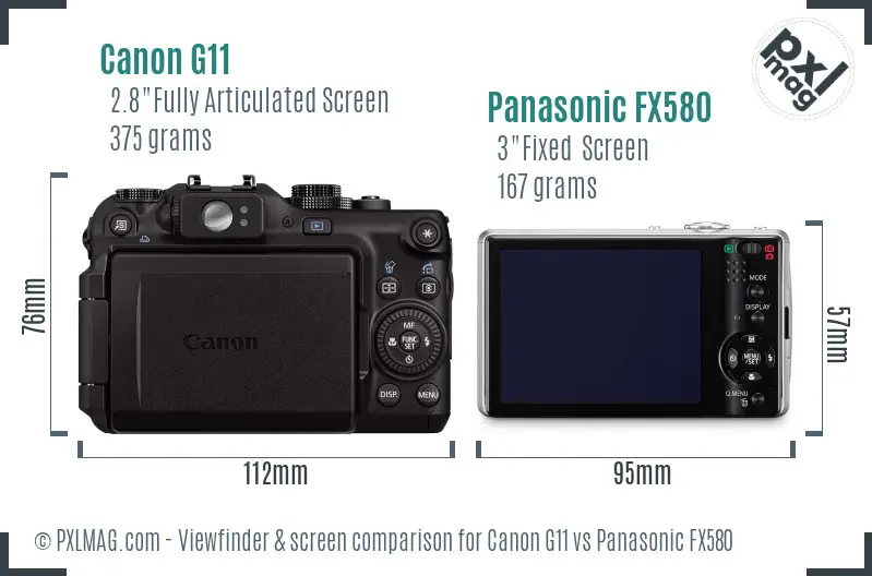 Canon G11 vs Panasonic FX580 Screen and Viewfinder comparison Canon G11 vs Panasonic FX580 Screen and Viewfinder comparison